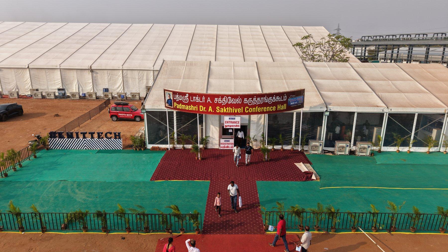 The Knit-Tech entrance, aerial view.